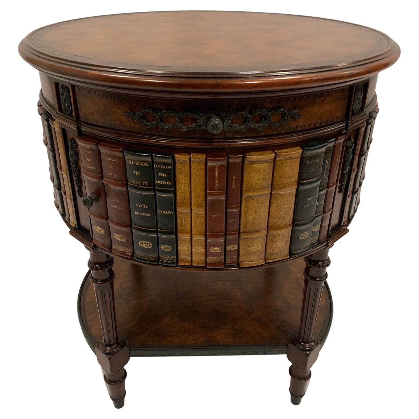 Marvelous Trompe l'oeil Book Motife Round Side Table