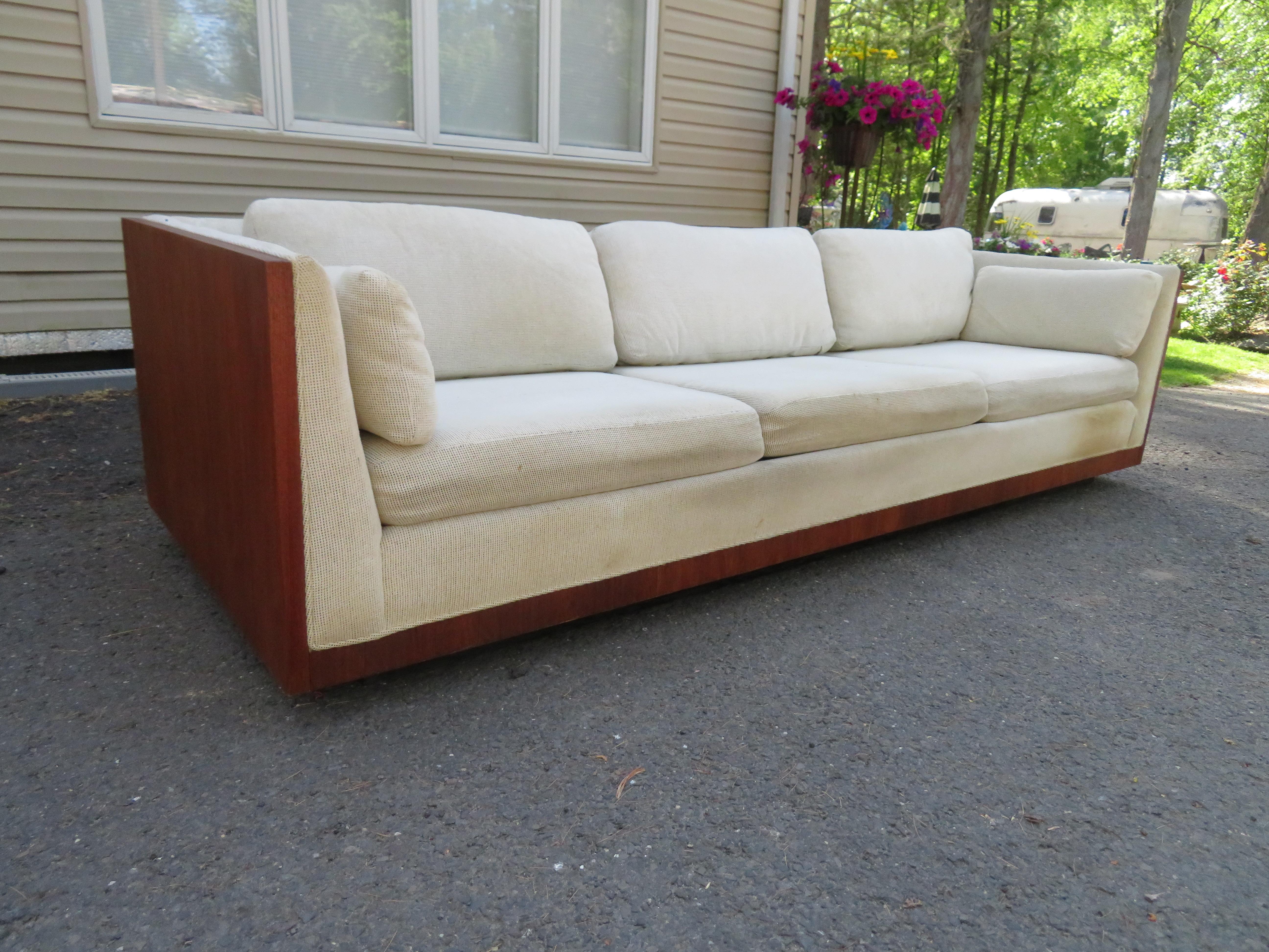 Marvelous XL Milo Baughman style Teak Case Sofa Mid-Century Modern 10