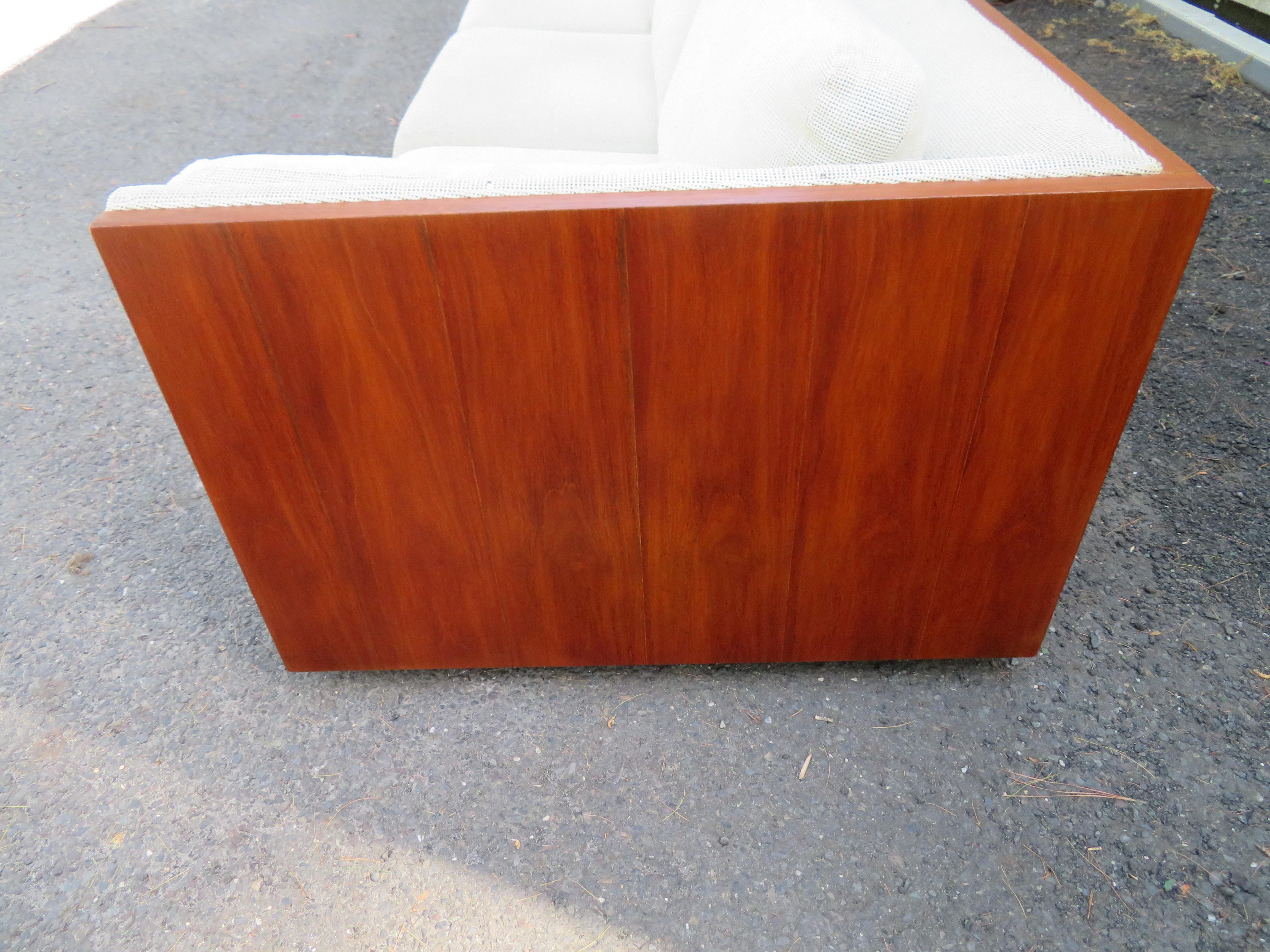 Marvelous XL Milo Baughman style Teak Case Sofa Mid-Century Modern In Good Condition In Pemberton, NJ