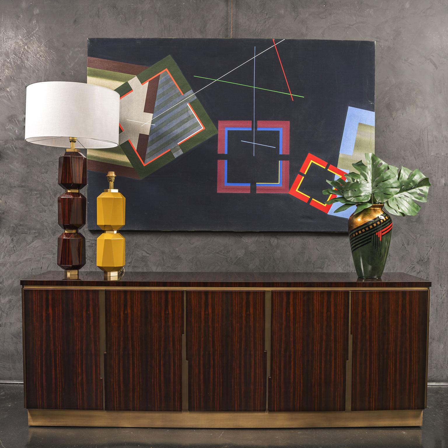 Contemporary Marvic Sideboard / Buffet in Macassar Ebony Wood and Brass Metal For Sale