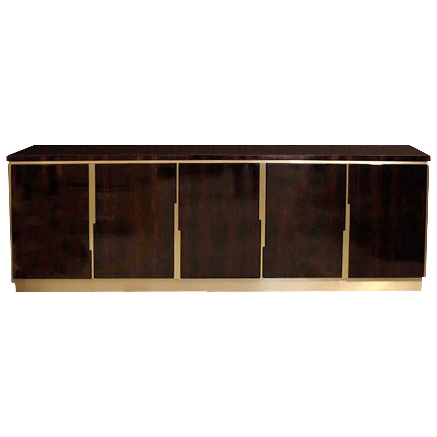Marvic Sideboard / Buffet in Macassar Ebony Wood and Brass Metal For Sale