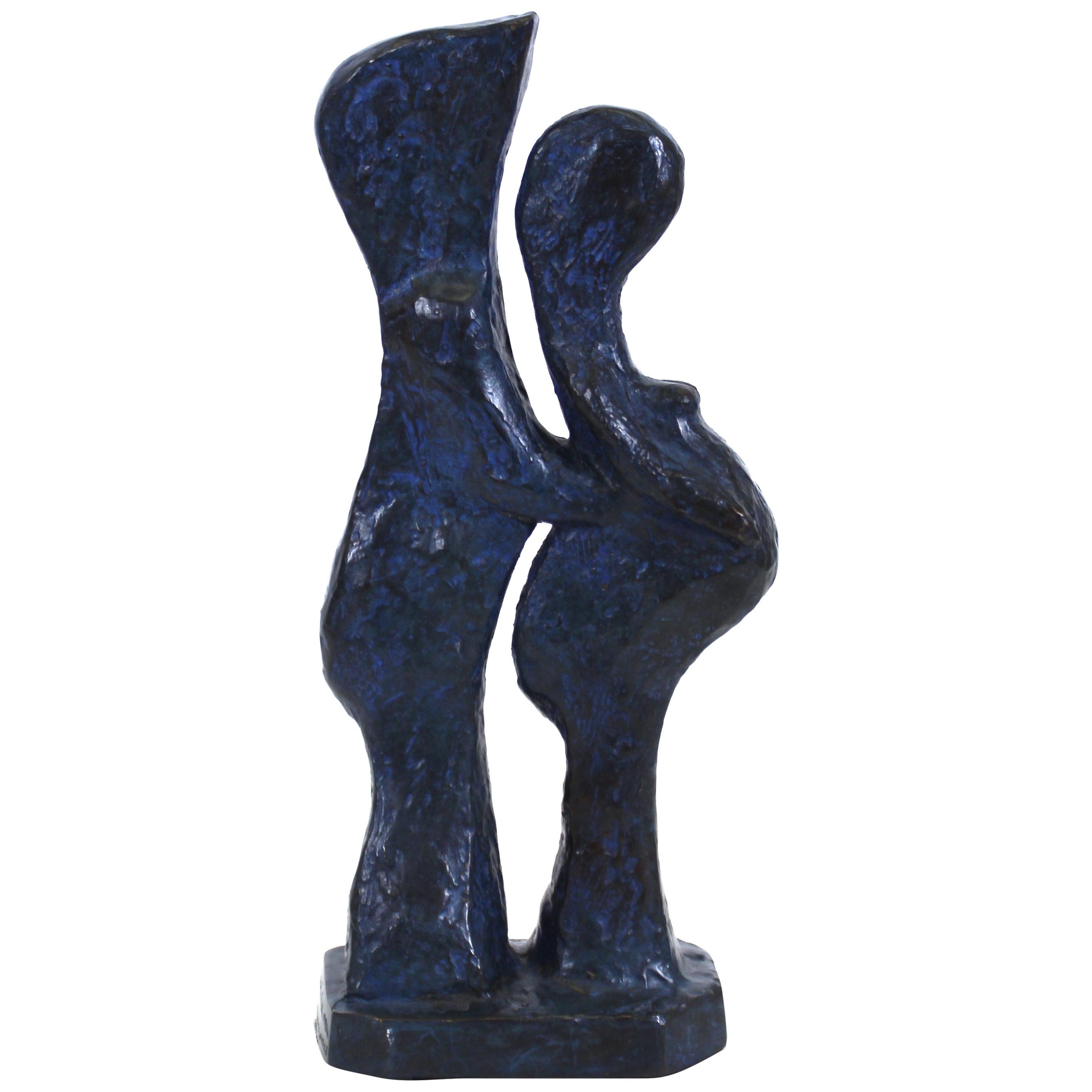 Marvin Bell Modern Abstract Bronze Sculpture Of Embracing Couple For Sale