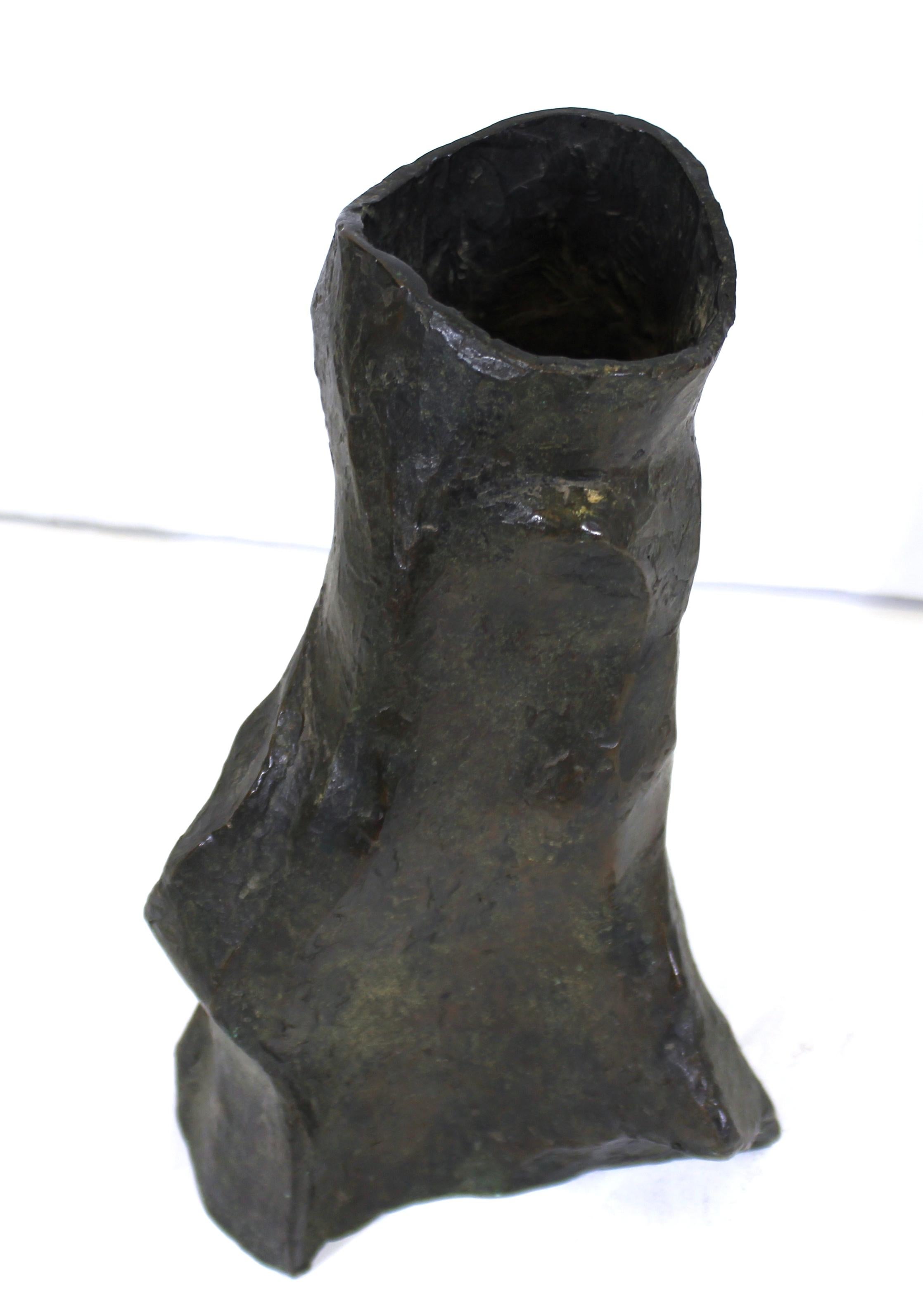 Marvin Bell Modern Brutalist Bronze Sculpted Vase 1