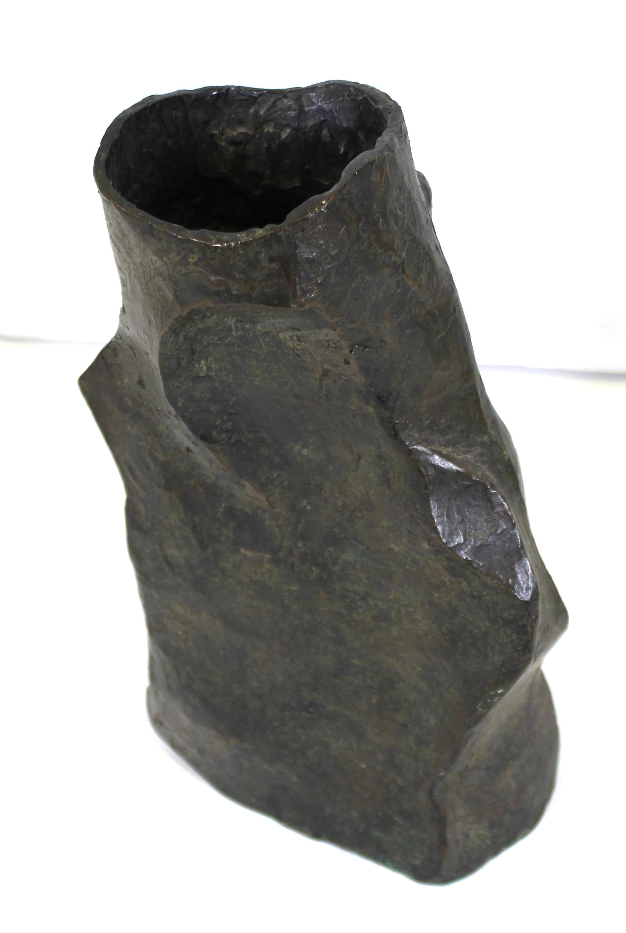 Marvin Bell Modern Brutalist Bronze Sculpted Vase 2
