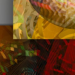 "Esfera cerebral nº 1" - Fotomontaje digital cuadrado geométrico en colores cálidos.