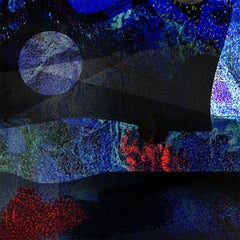 "Exploraciones Cósmicas nº 1" - Fotomontaje vertical abstracto en colores fríos.