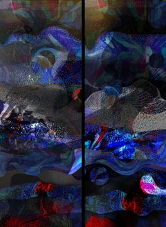 "Cosmic Explorations #3" - Abstract vertical photomontage in cool colors.