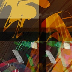 "Flowing Geometry #4" - Fotomontaggio digitale orizzontale a mosaico in giallo.