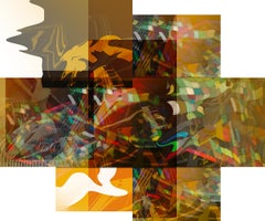 "Flowing Geometry #4" - Mosaic horizontal digital photomontage in yellows.