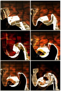 "Heatwave Sextych" - Abstract digital photomontage in dark colors. 6 art panels.