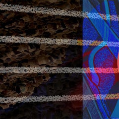 "Calor Gráfico Lineal nº 2" - Fotomontaje horizontal con rayas en rojo y azul.