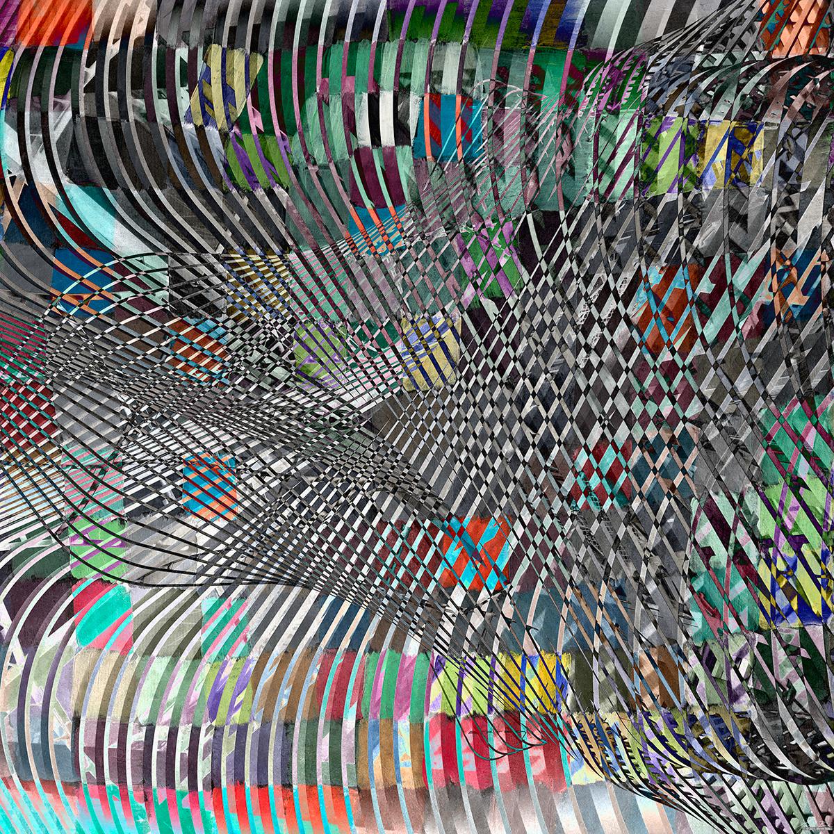 Marvin Berk Abstract Print – ""Restructuring Klee #1"" - Quadratische digitale Fotomontage mit Wirbeln. 