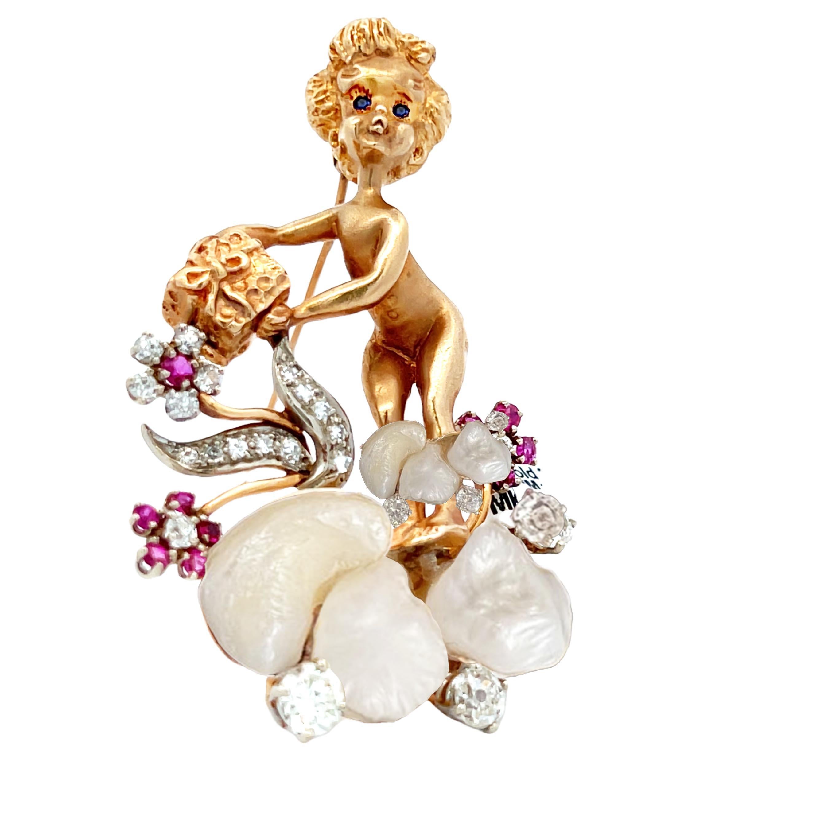 Marvin Hime Freshwater Pearl Cherub Brooch In Excellent Condition For Sale In Beverly Hills, CA