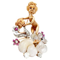 Vintage Marvin Hime Freshwater Pearl Cherub Brooch