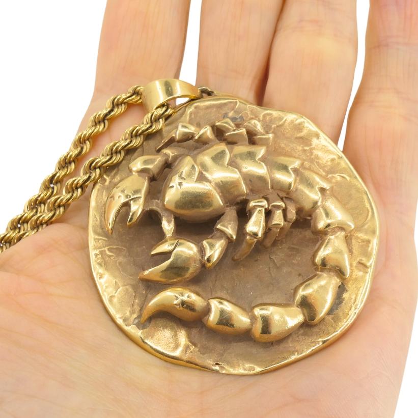 Scorpio 14k Gold Pendant Marvin Hime Rope Chain Necklace For Sale 2