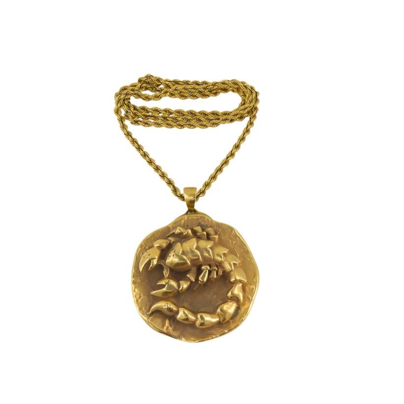 Scorpio 14k Gold Pendant Marvin Hime Rope Chain Necklace For Sale 3