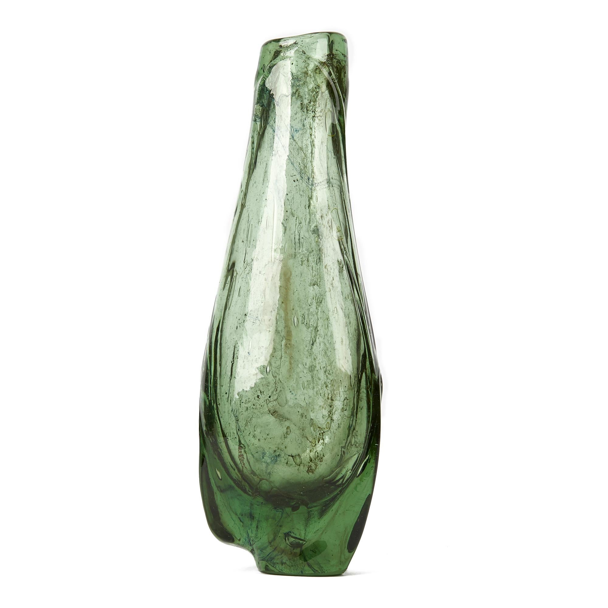 Mid-Century Modern Vintage Marvin Lipofsky American Green Art Glass Vase, Dated 1963