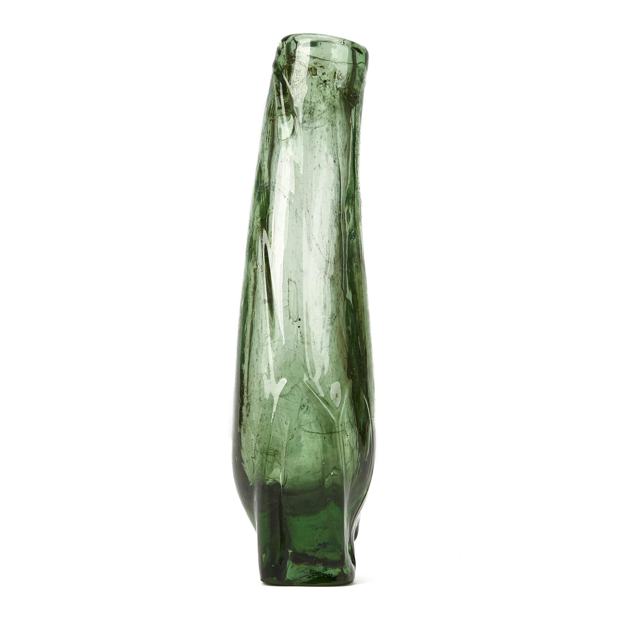 Vintage Marvin Lipofsky American Green Art Glass Vase, Dated 1963 In Good Condition In Bishop's Stortford, Hertfordshire