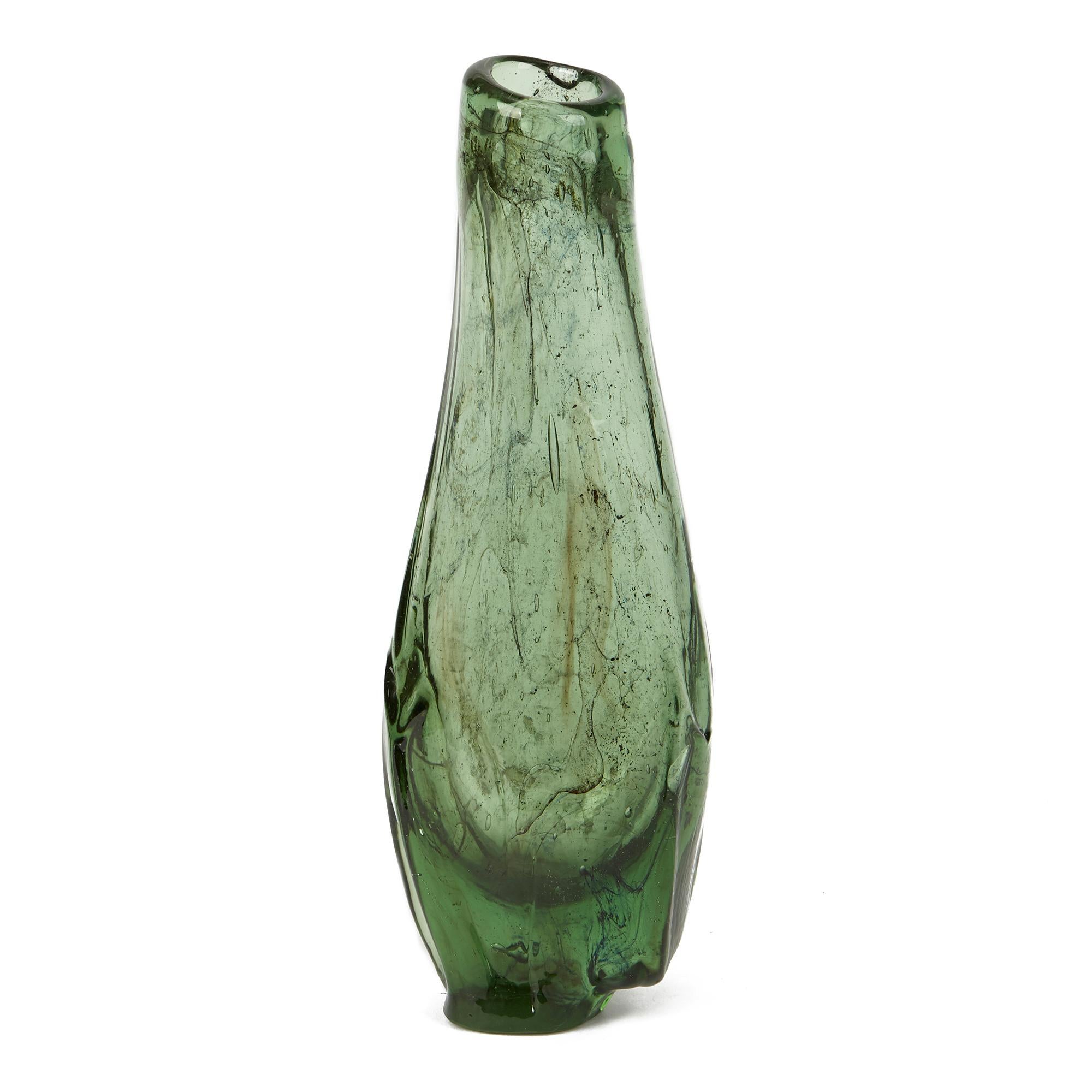 Mid-20th Century Vintage Marvin Lipofsky American Green Art Glass Vase, Dated 1963
