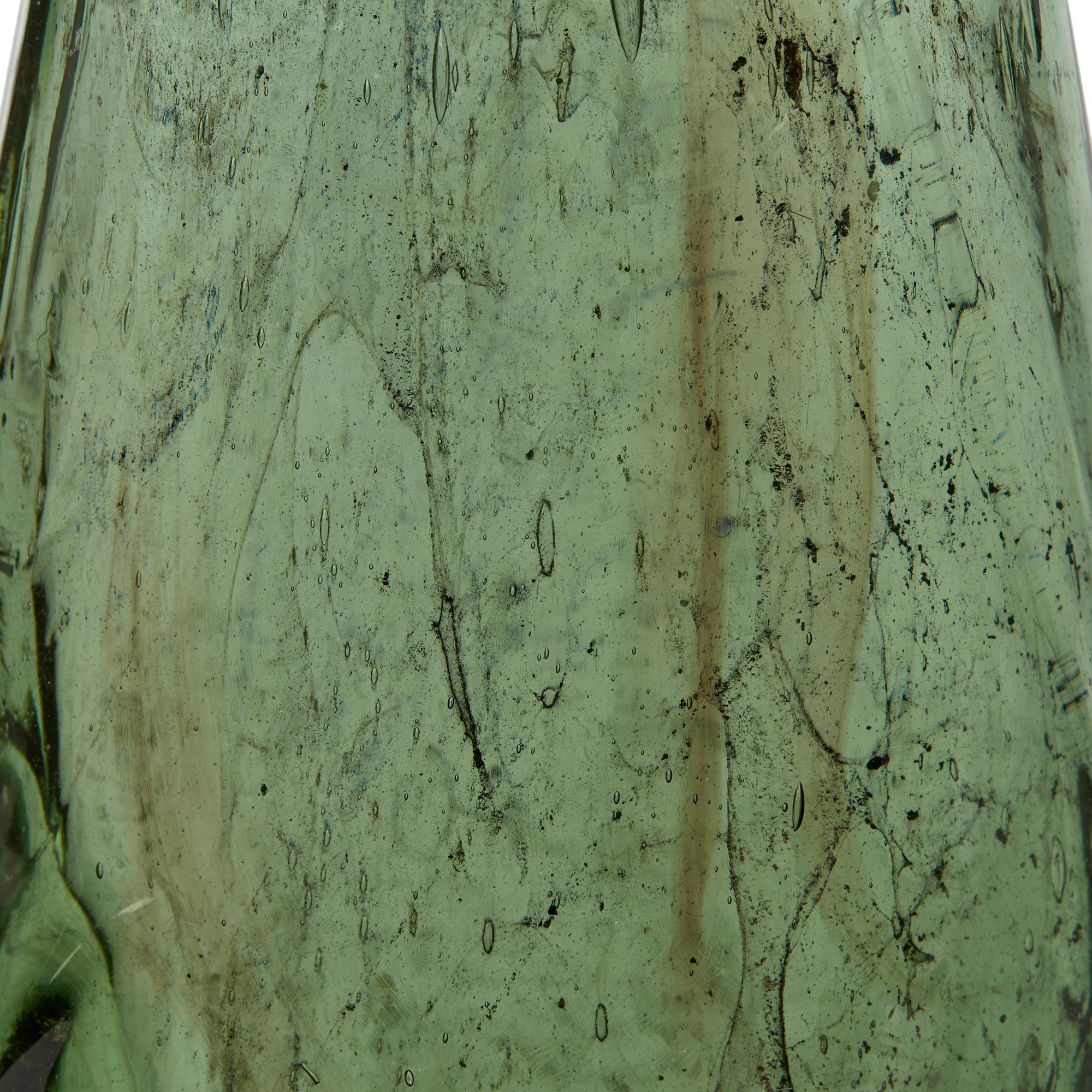 Vintage Marvin Lipofsky American Green Art Glass Vase, Dated 1963 2