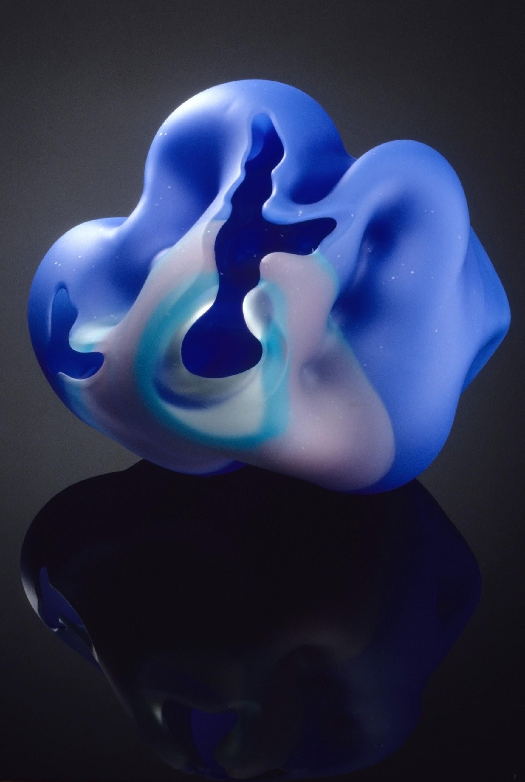 Marvin Lipofsky Abstract Sculpture - "Pilchuck Summer Series #8", Abstract Blown Glass Sculpture, Sandblasted Surface