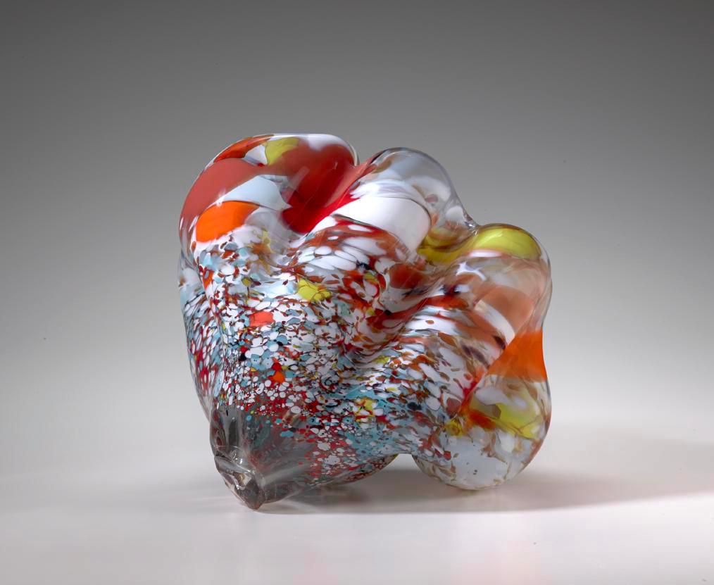 Marvin Lipofsky Abstract Sculpture – "Rona Serie 2002 #4", geblasen, Glas, Skulptur, organisch, Form, buntes Muster