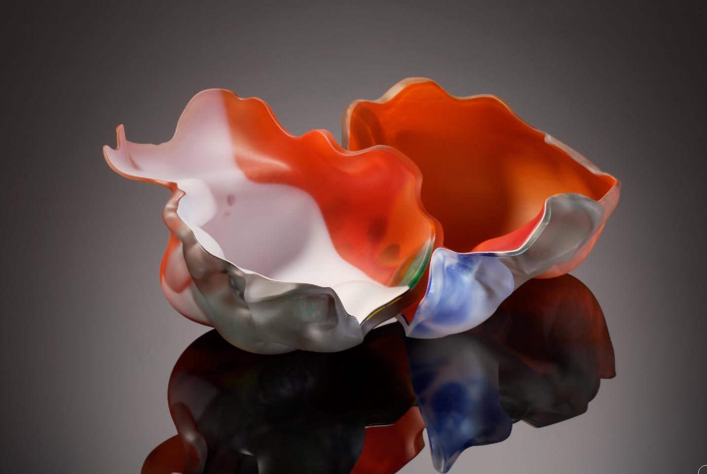 Marvin Lipofsky Abstract Sculpture - "Russian Group 2006-7 #12", Blown Glass Sculpture, Sandblasted Surface, Abstract
