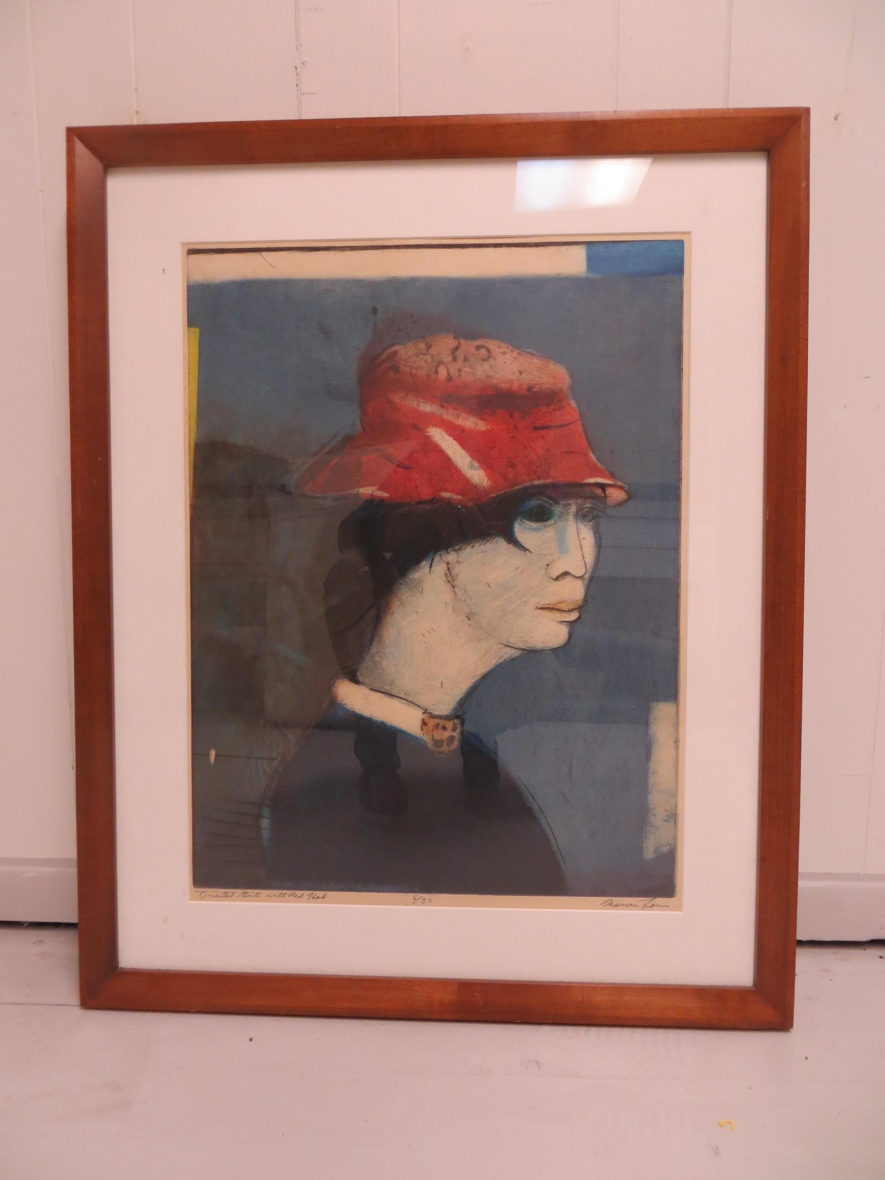 Oriental Girl with Red Hat - Print by Marvin Lowe