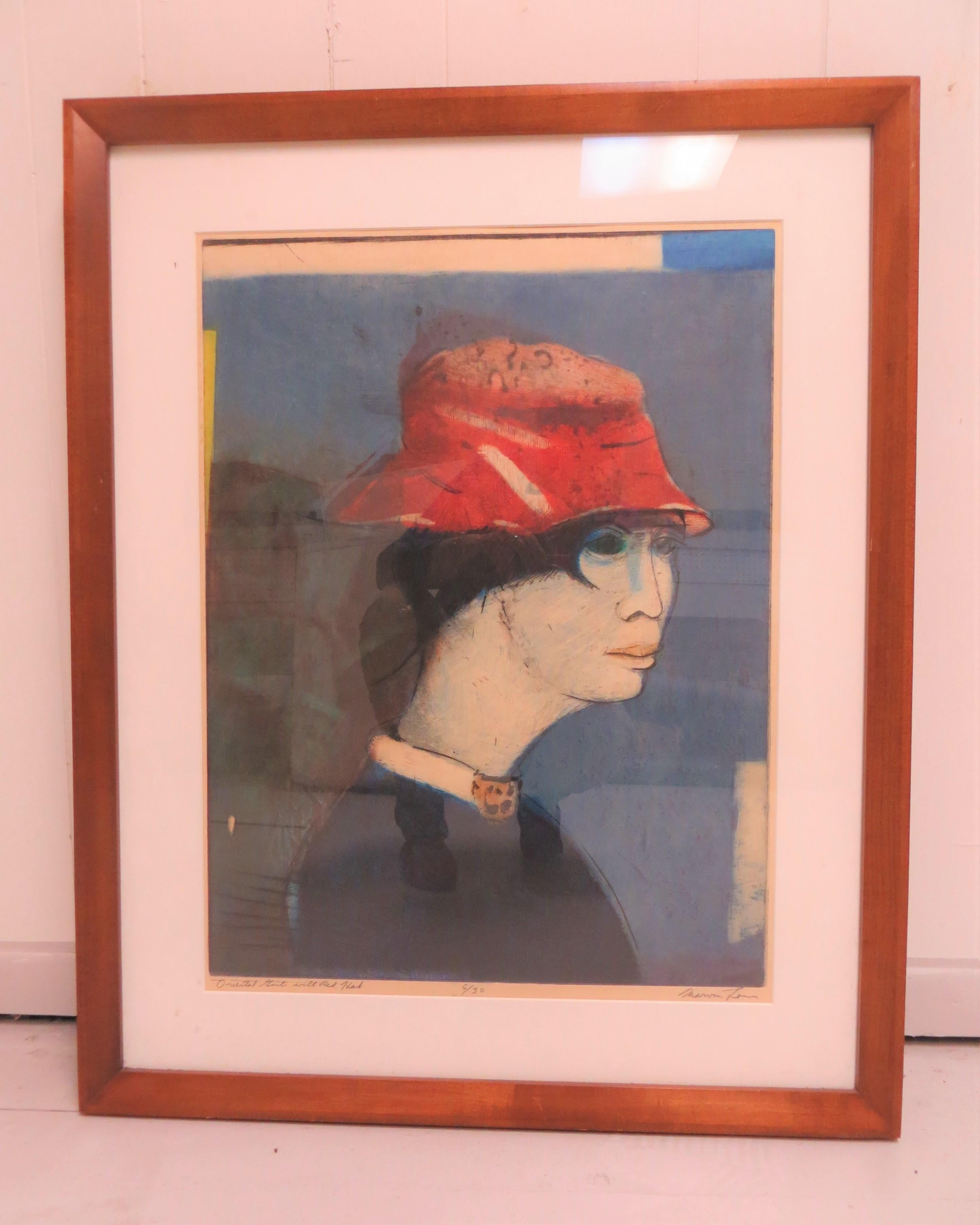 Marvin Lowe Figurative Print - Oriental Girl with Red Hat