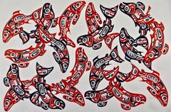 Inuit Embossed Serigraph of Spawning Salmon Symbolizing a "New Generation"