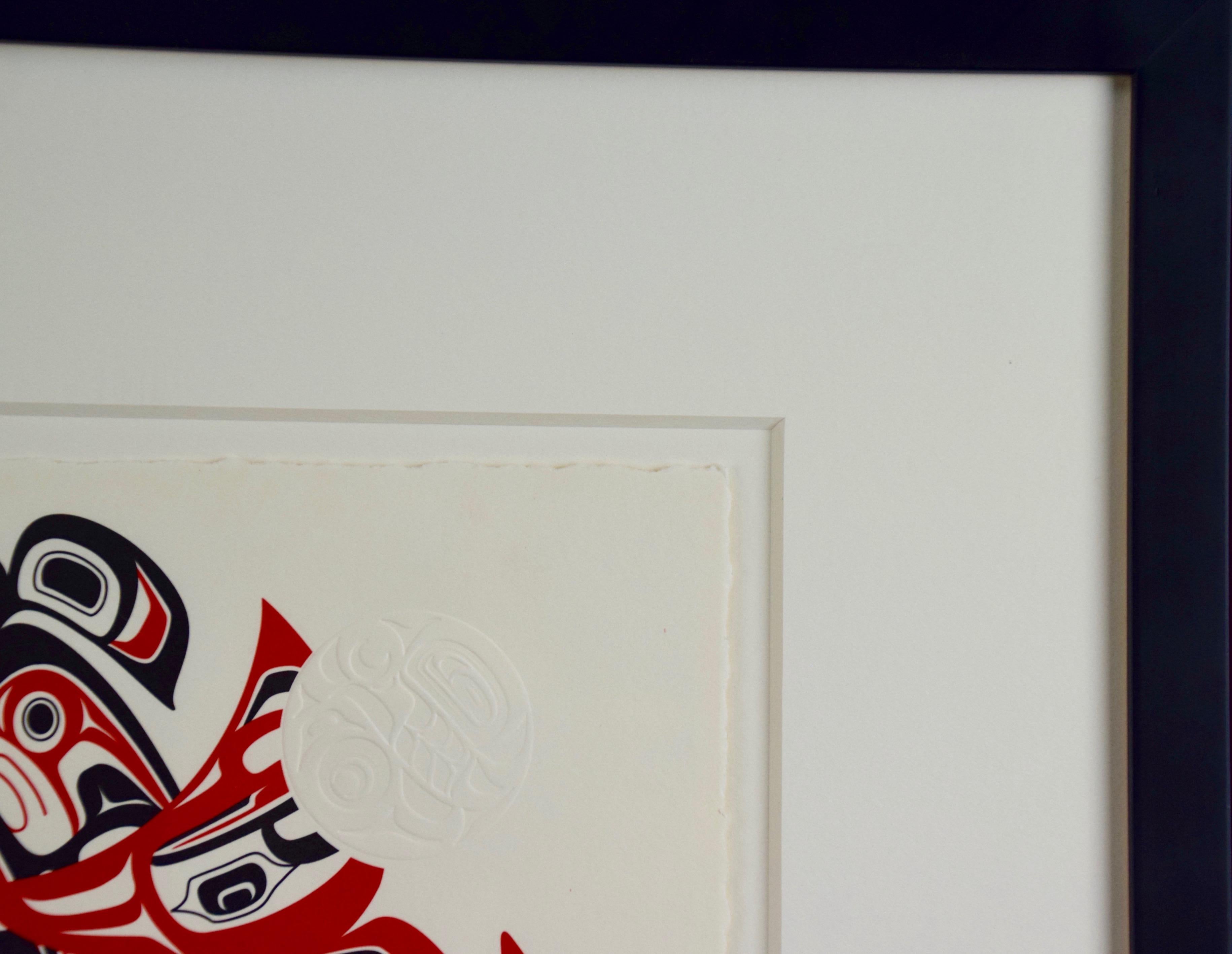 Inuit Embossed Serigraph of Spawning Salmon Symbolizing a 
