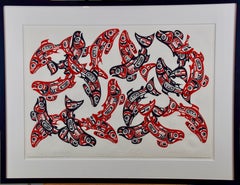 Inuit Embossed Serigraph of Spawning Salmon Symbolizing a "New Generation"  