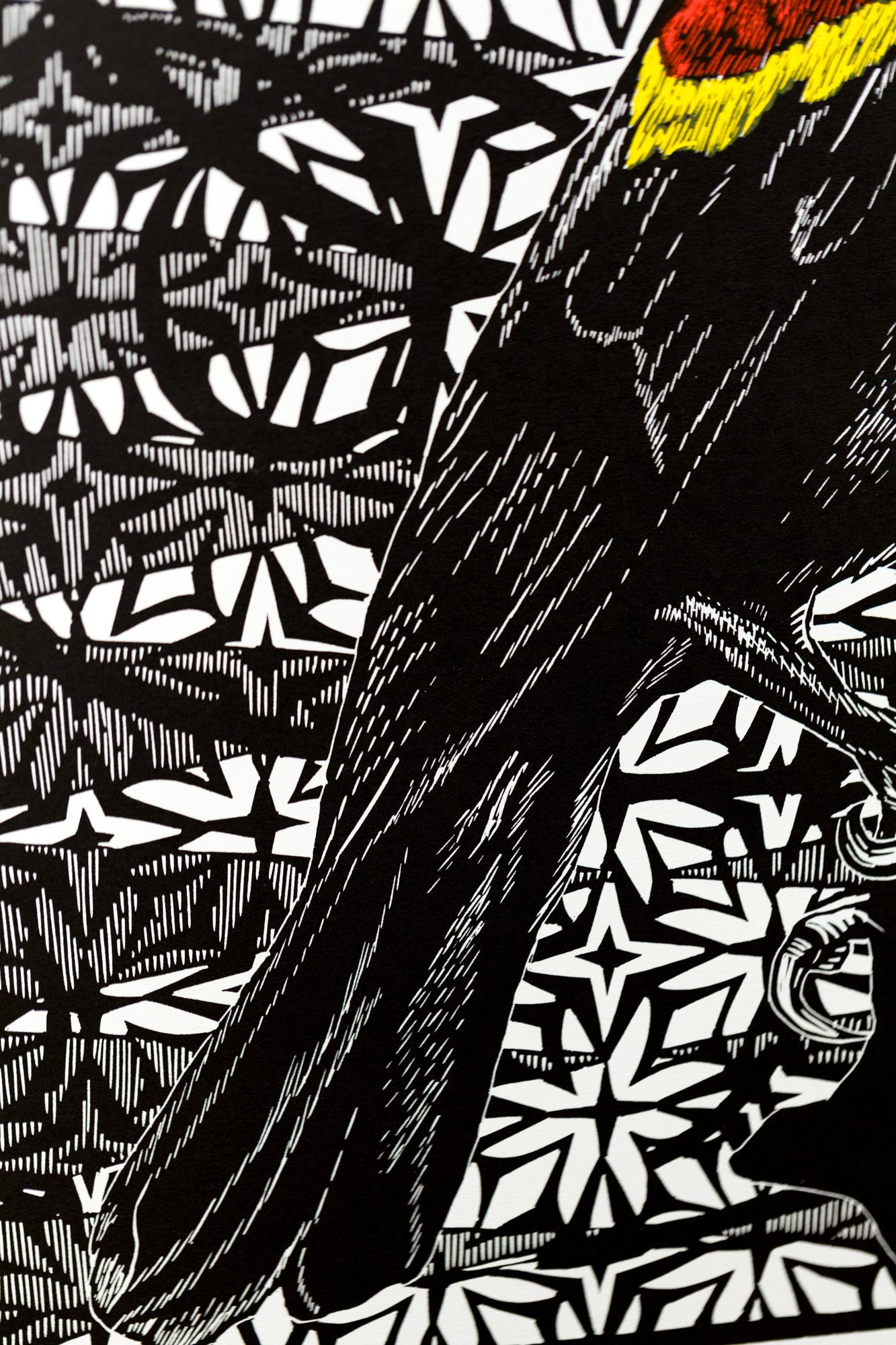 „Inner Strength“, Darstellung von Vögeln, Muster, Holzschnitt auf Papier 2