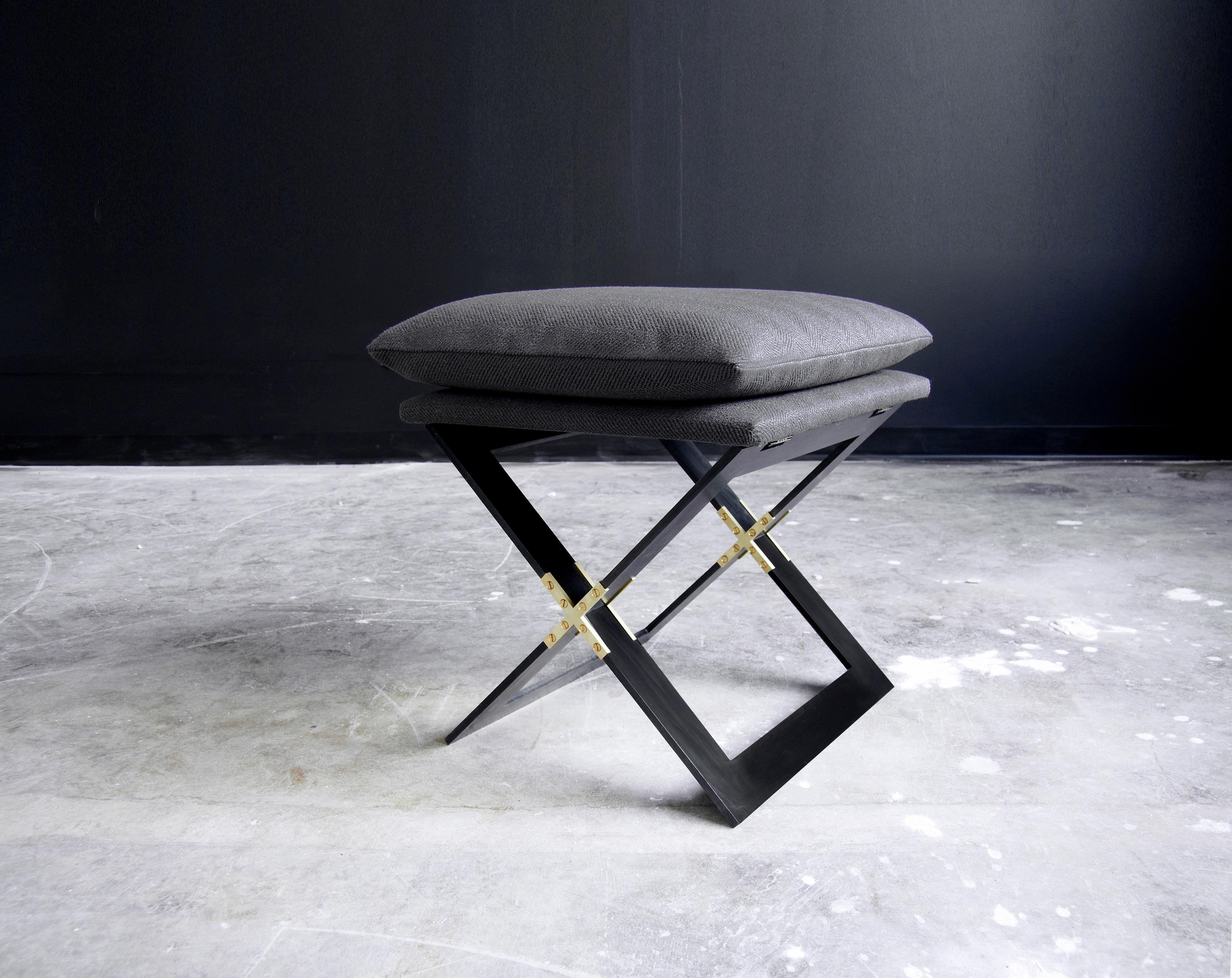 Marx Stool in Blackened Steel Base with Upholstery by Gabriel Scott 4