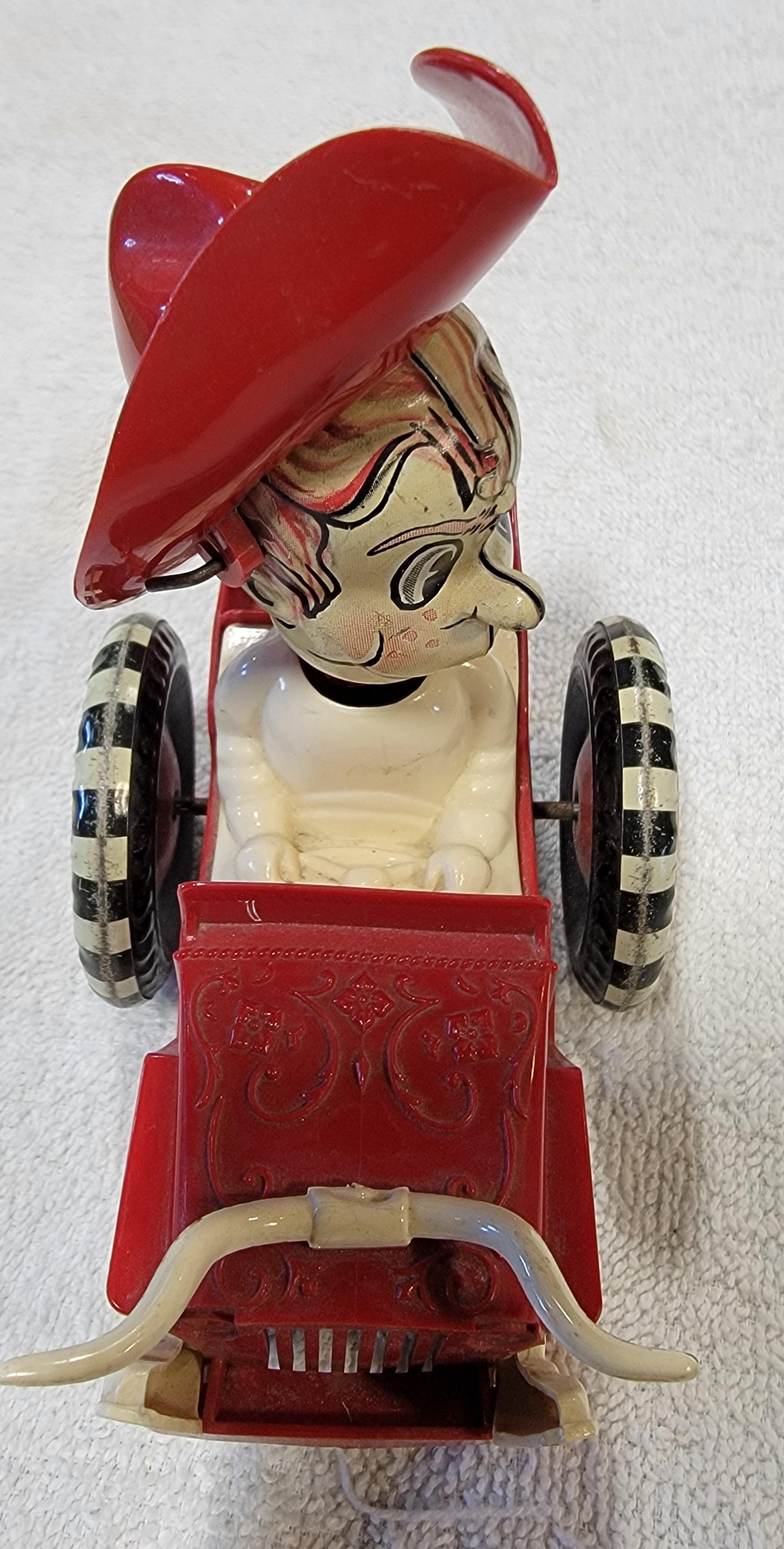 Marx Toys Cowboy in Jeep Zinnlithographie Wind-Up-Spielzeug im Zustand „Gut“ im Angebot in Fulton, CA