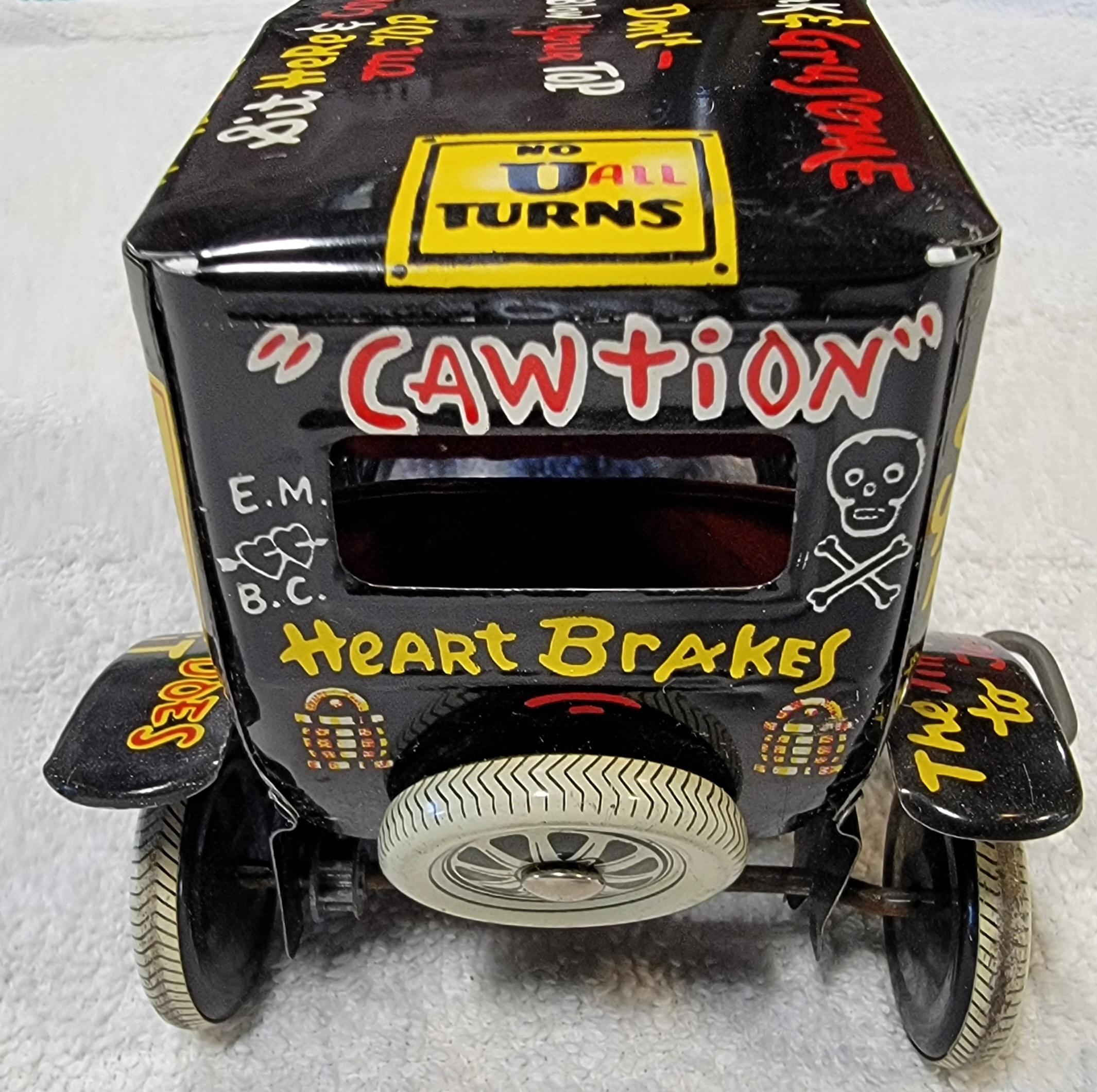 Marx Toys Key-Wind Zinn-Lithographie „Jalopy“ Spielzeugwagen mit Schachtel (Mitte des 20. Jahrhunderts) im Angebot