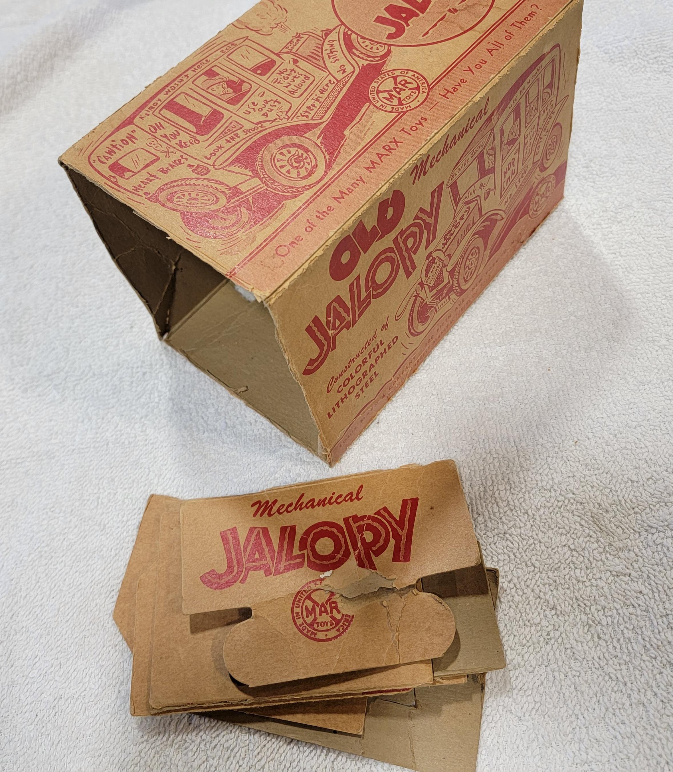 Marx Toys Key-Wind Zinn-Lithographie „Jalopy“ Spielzeugwagen mit Schachtel im Angebot 5