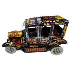 Coche de juguete "Jalopy" con caja y litografía de estaño de Marx Toys Key-Wind