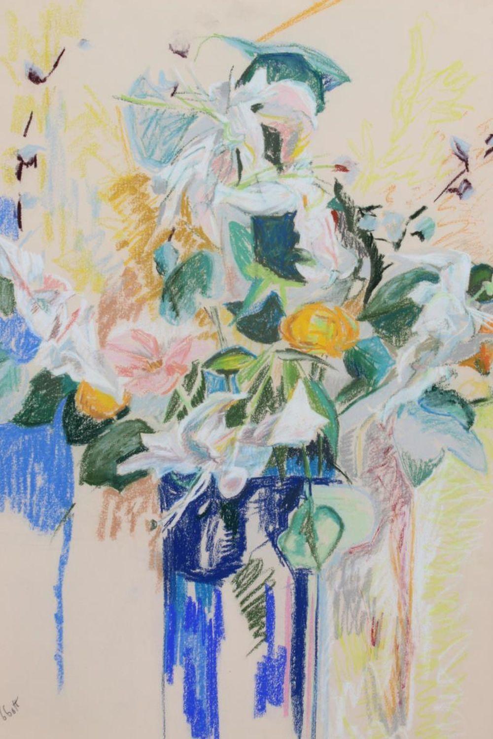 Mary Abbott
Flowers, circa 1950
Signed lower left
Pastel on paper
30 x 22 1/4 inches

Provenance:
Aaron Galleries, Glenview, Illinois

Among the early exponents of Abstract Expressionism, Mary Abbott created powerful oil paintings in which she