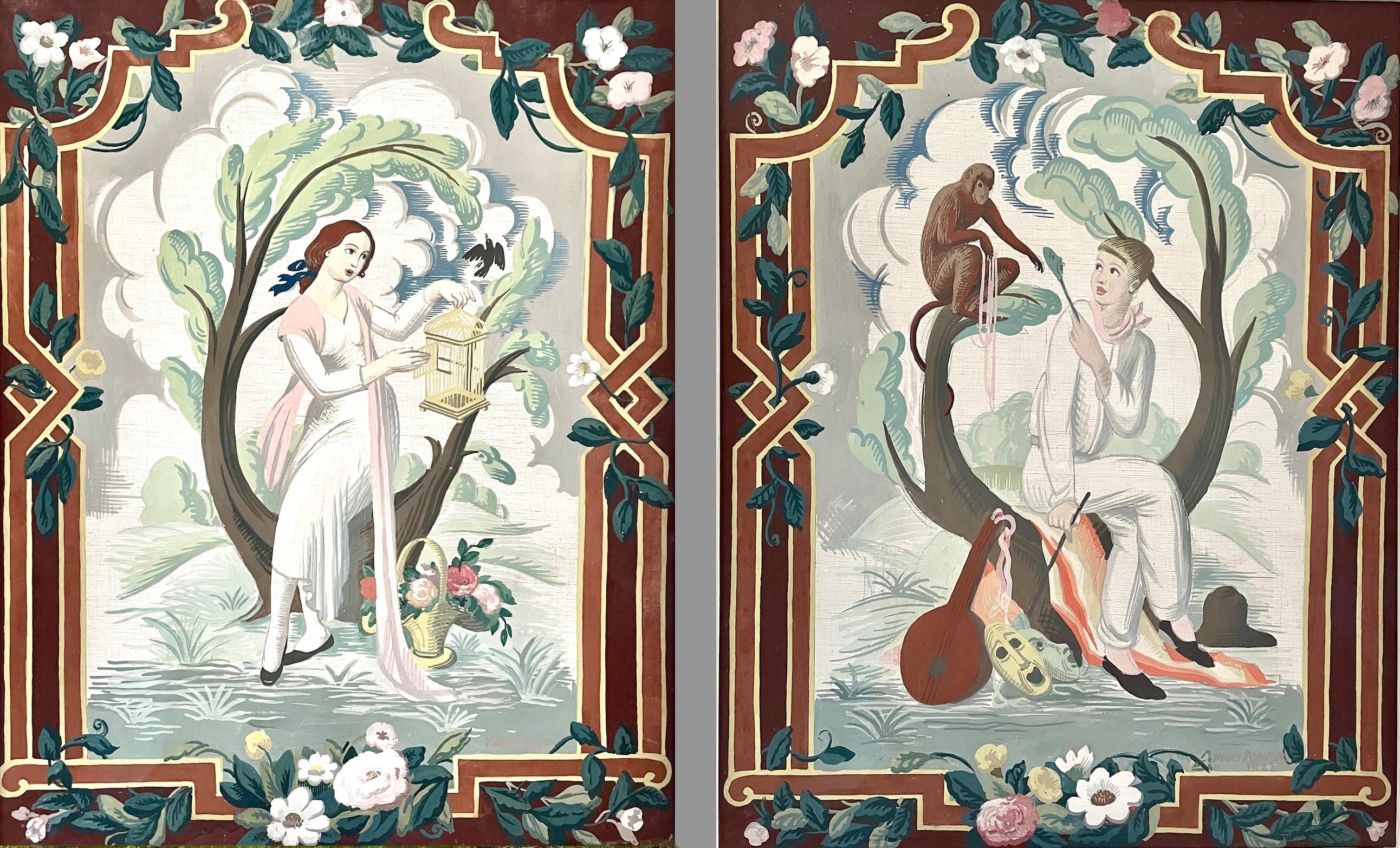 Mary Adshead - Music & Song - Panneaux dessinés à la détrempe britannique des années 1920 en vente 10