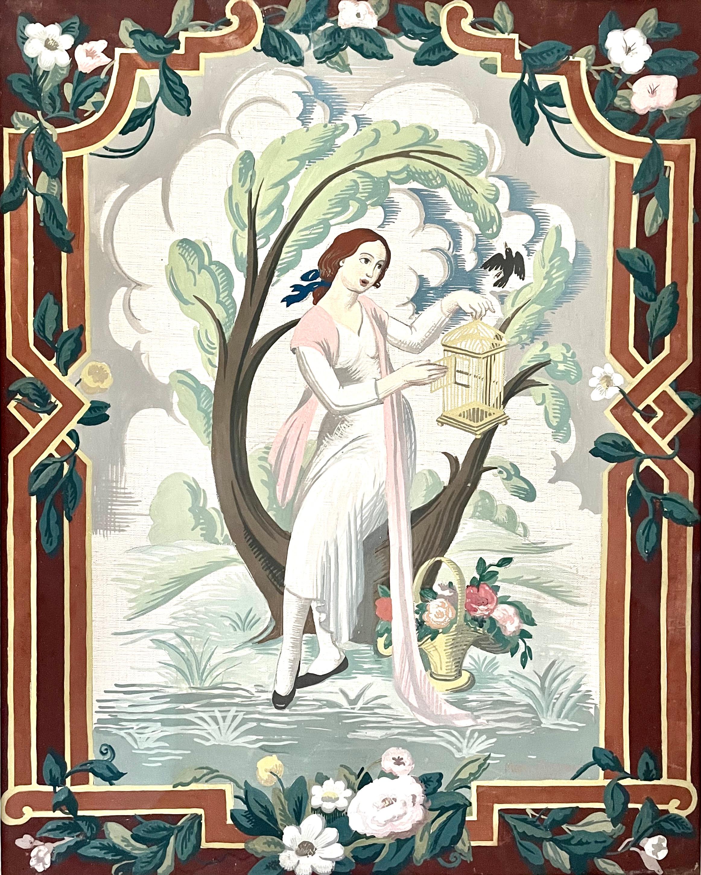 Mary Adshead - Music & Song - Panneaux dessinés à la détrempe britannique des années 1920 en vente 1