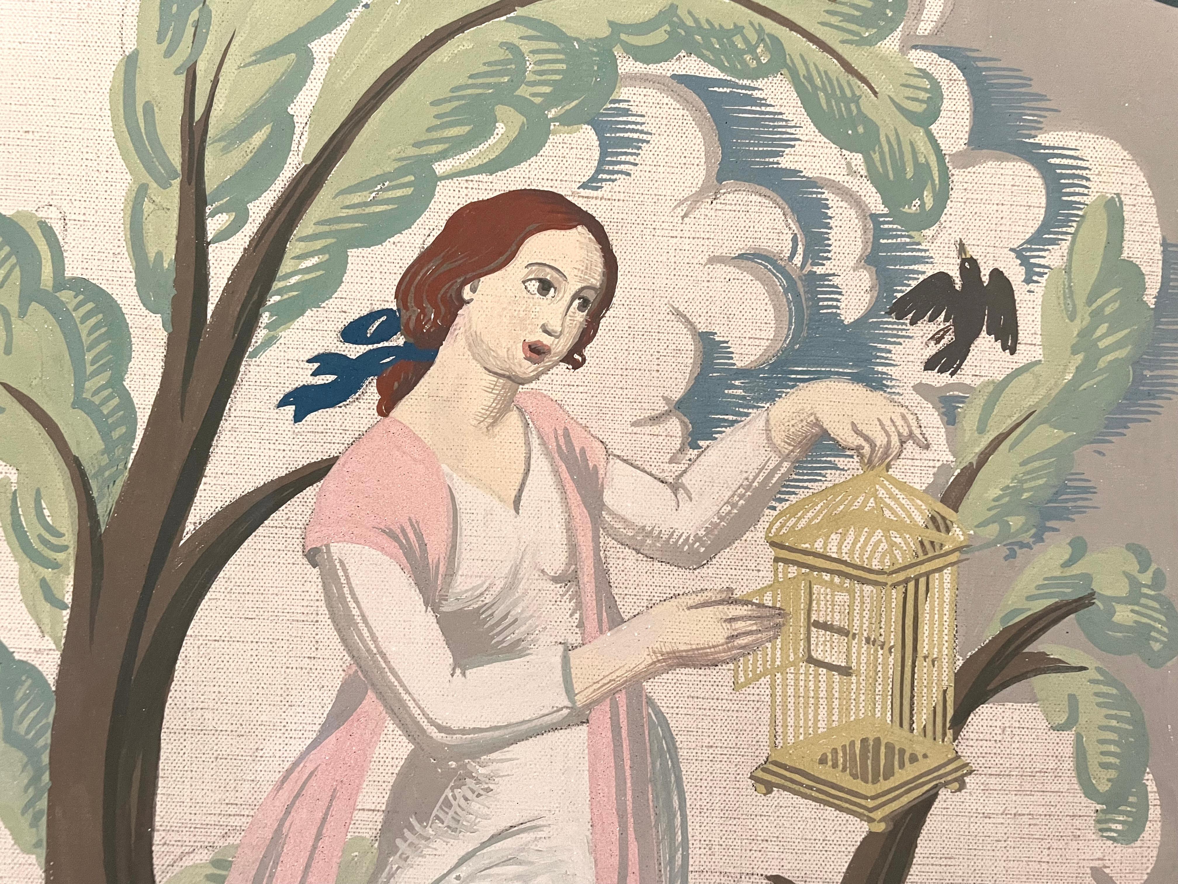 Mary Adshead - Music & Song - Panneaux dessinés à la détrempe britannique des années 1920 en vente 3