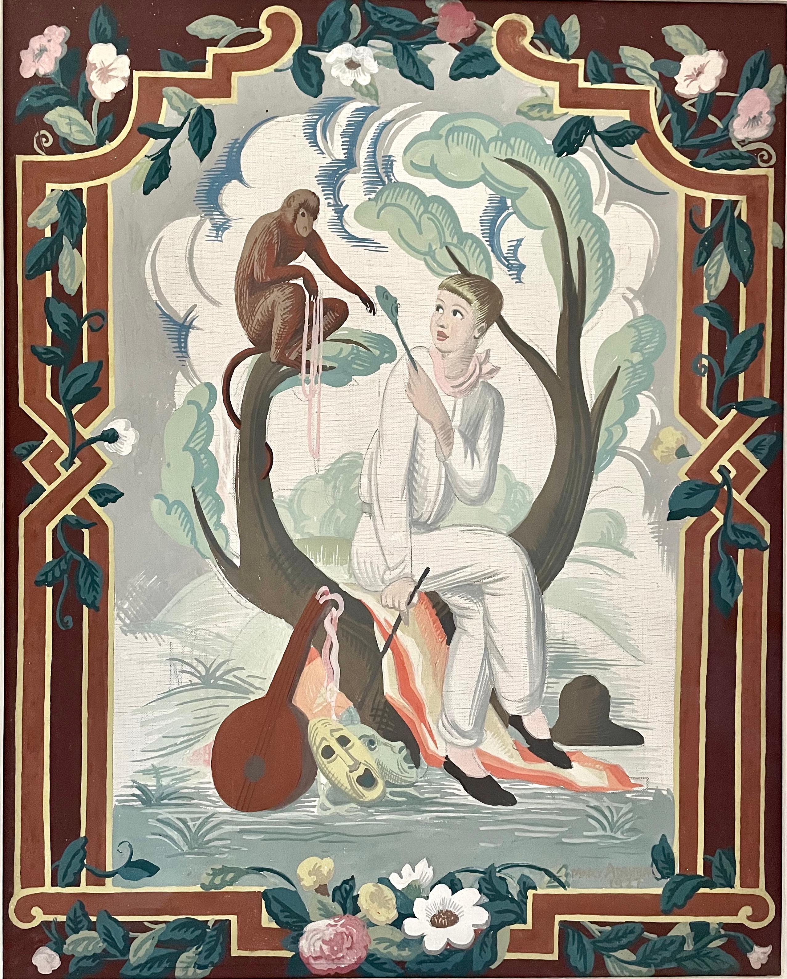 Mary Adshead - Music & Song - Panneaux dessinés à la détrempe britannique des années 1920 en vente 6