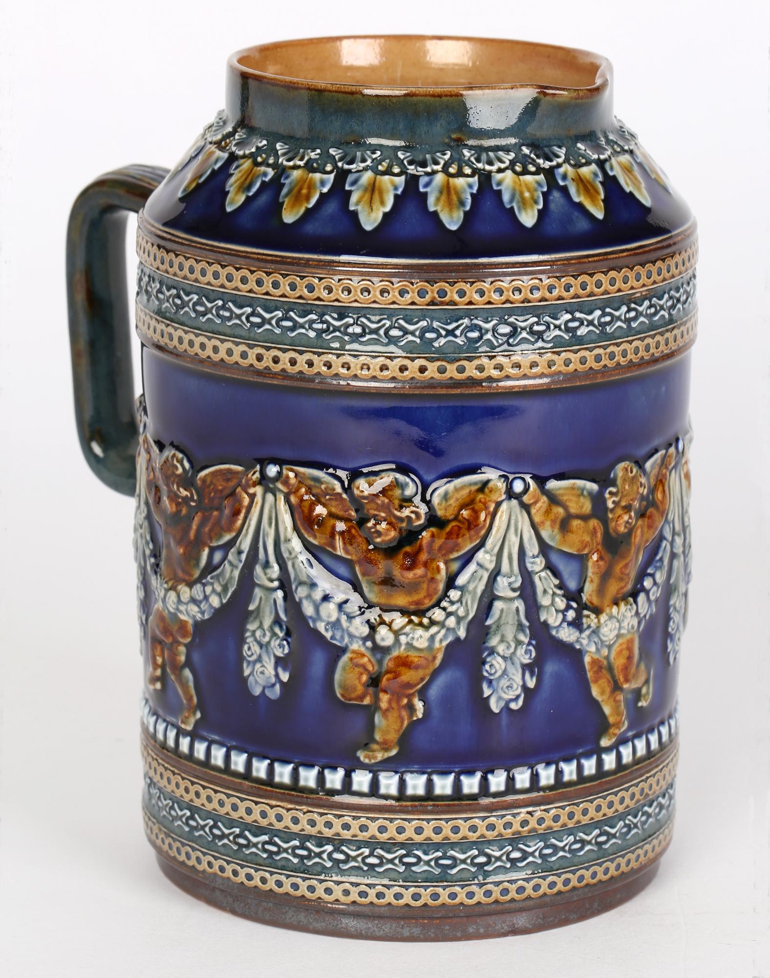 Mary Aitken Doulton Lambeth Aesthetic Movement Jug with Dancing Cherubs In Good Condition For Sale In Bishop's Stortford, Hertfordshire