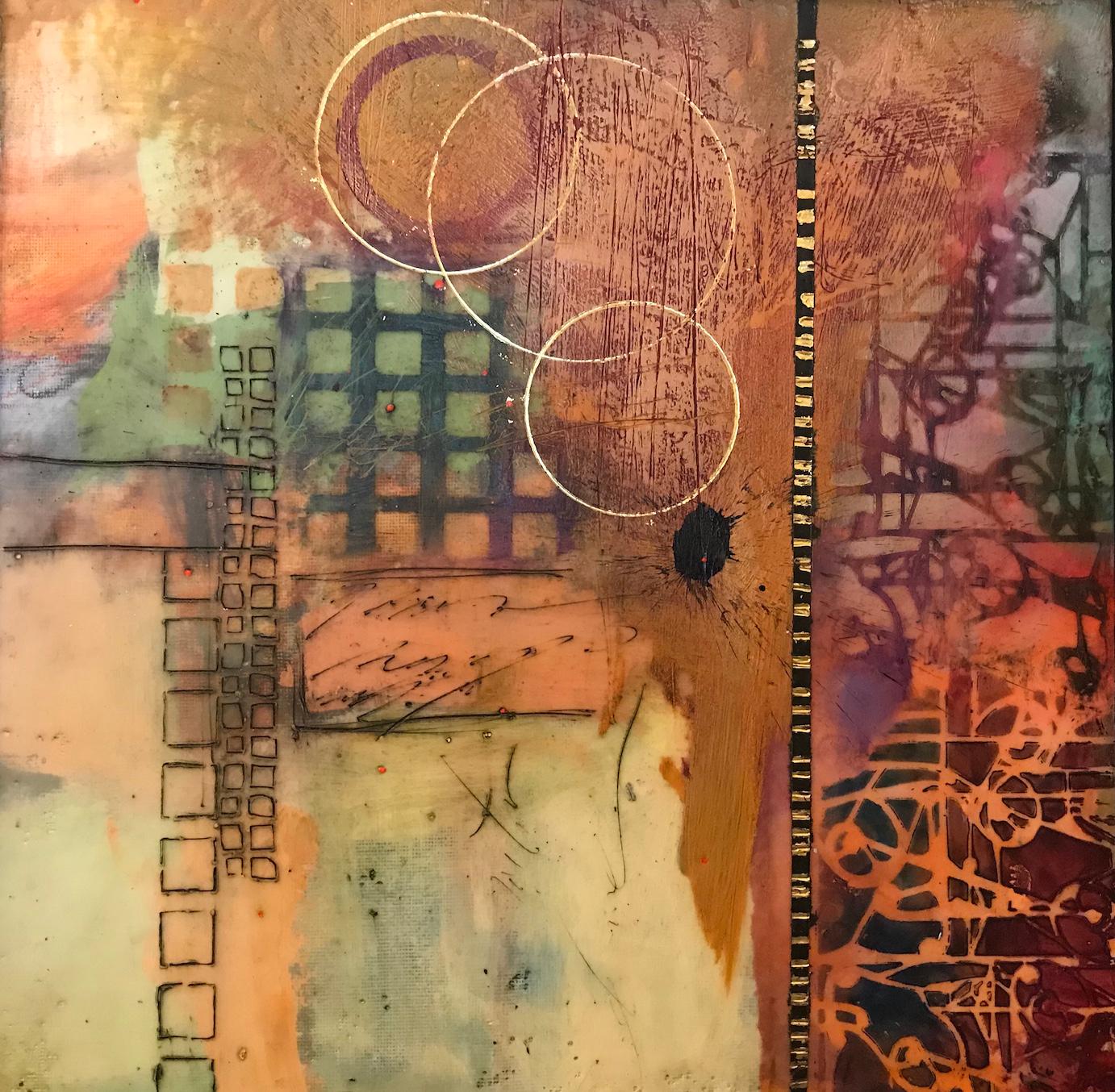 Mary Amendola Marley Abstract Painting - "Bright Berg", encaustic painting, mixed media, wax, abstract, earth tones