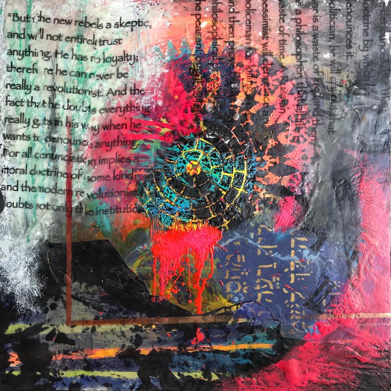 Mary Amendola Marley "Rebel Rights", encaustic, oil, silk, painting