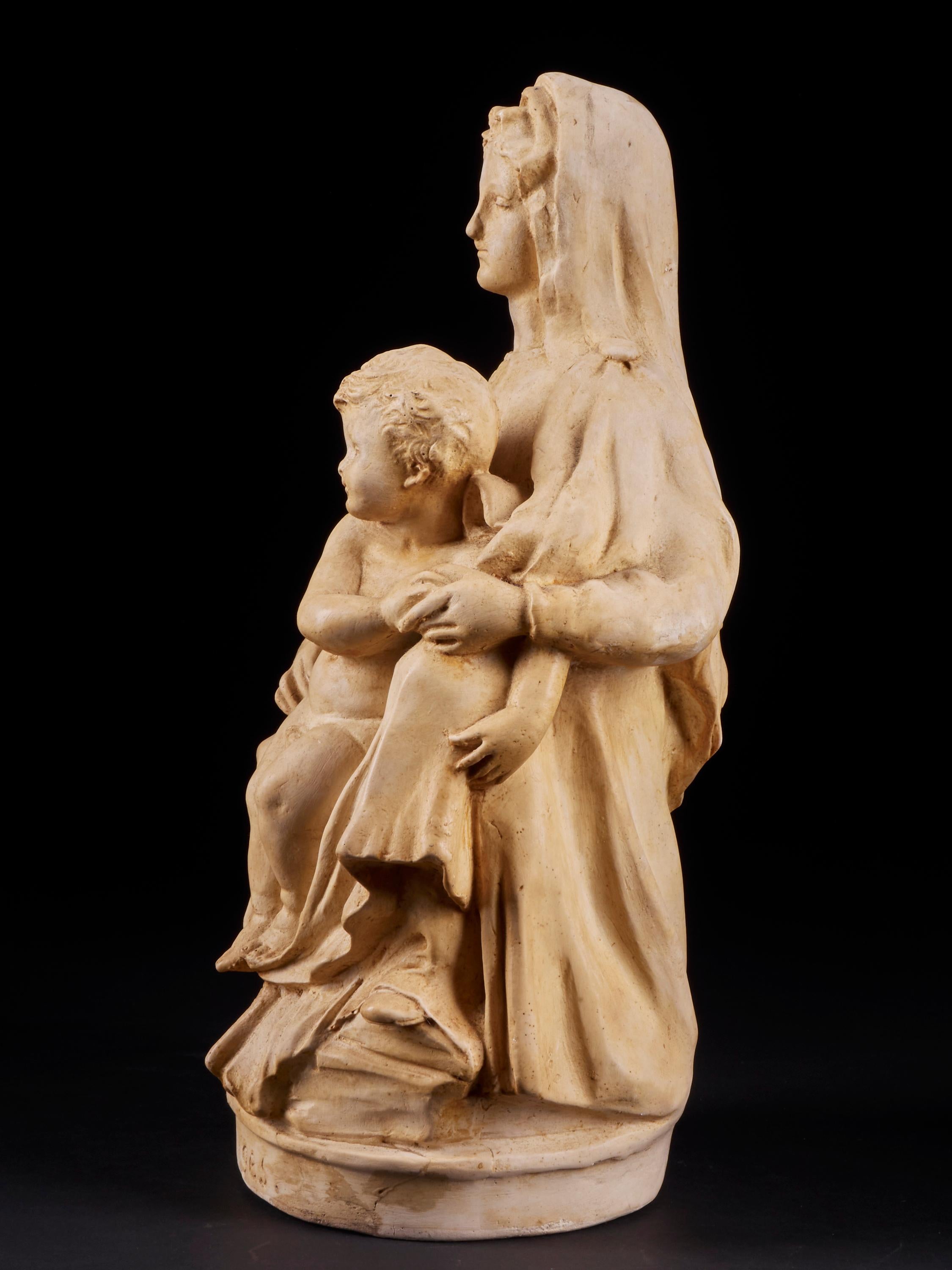 Belgian Mary and Child Plaster Statue Signed and Marked Algget, Devliegher from Bruges