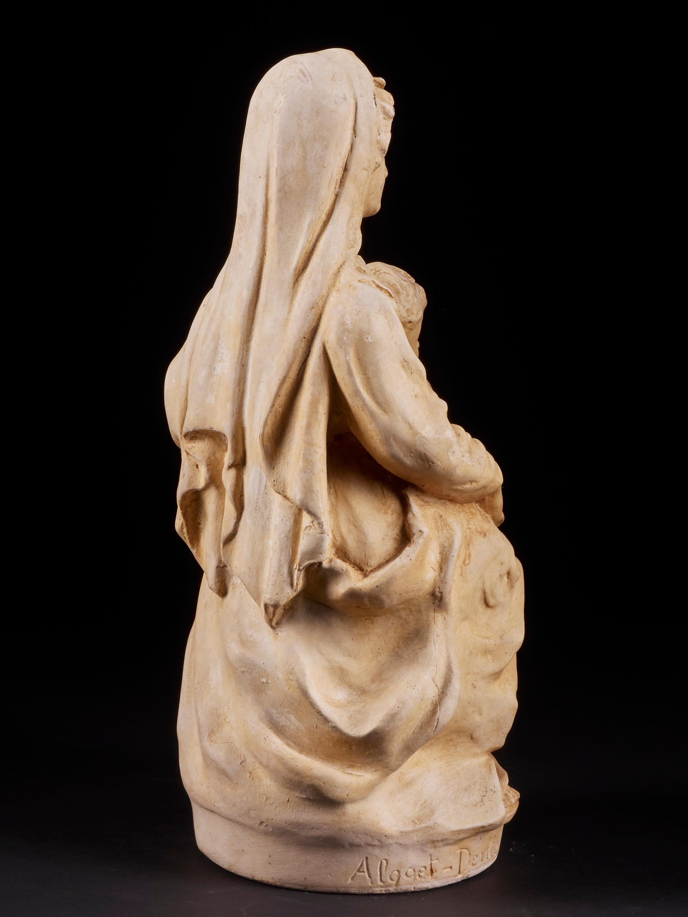 19th Century Mary and Child Plaster Statue Signed and Marked Algget, Devliegher from Bruges