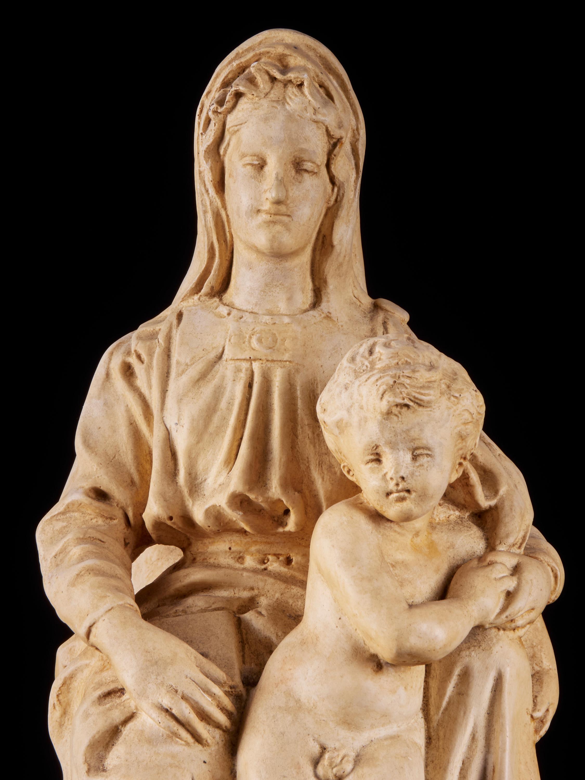 Mary and Child Plaster Statue Signed and Marked Algget, Devliegher from Bruges 2
