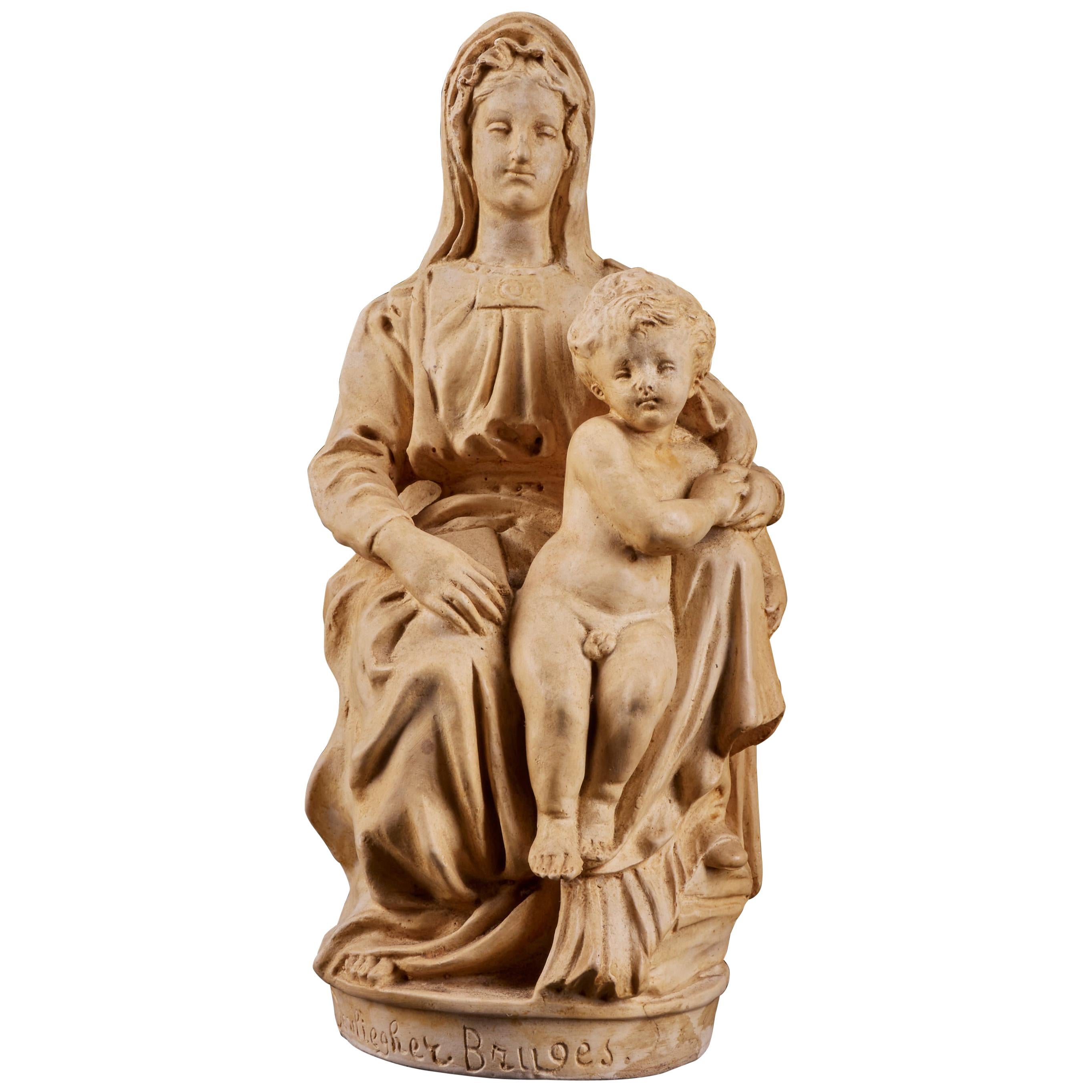 Mary and Child Plaster Statue Signed and Marked Algget, Devliegher from  Bruges For Sale at 1stDibs